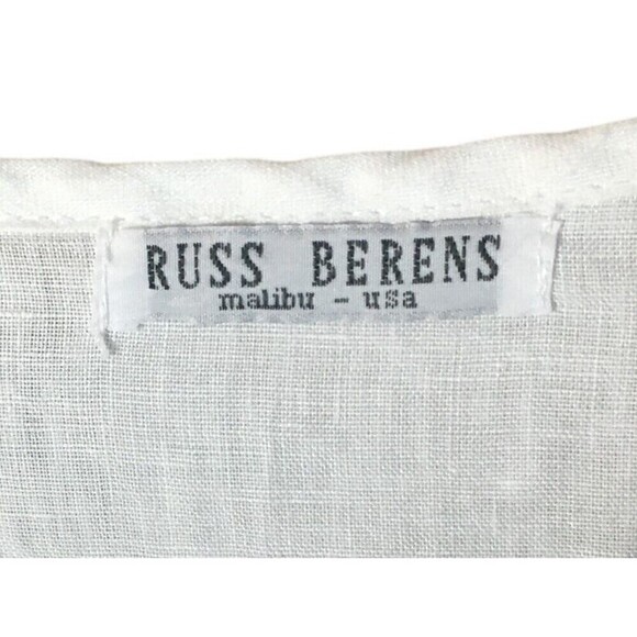 Russ Berens Size Extra Small Top White Long Sleeve Lagenlook Linen Lace Trim XS - Picture 7 of 8